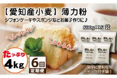 【小麦粉】碧海の恵み 薄力粉 国産 愛知県産 800g×5袋(計4kg) 定期便6回 スポンジ シフォンケーキ 菓子用 小麦 お好み焼き 天ぷら たこ焼き 保存に便利 チャック付き H008-259