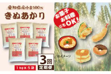 【小麦粉】愛知県産 きぬあかり 国産 薄力粉 1kg×5袋(計5kg)  定期便3回 麺づくり お菓子用 お料理 手打ちうどん きしめん 天ぷら ドーナツ アメリカンドッグ 保存に便利 チャック付 H008-256