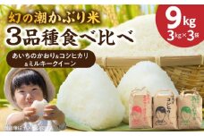 （予約受付）〈数量限定〉【幻の潮かぶり米】令和7年産新米 あいちのかおり&コシヒカリ＆ミルキークイーン 3品種 食べ比べ 9kg（3kg×3袋） 令和７年度産 新米 米 コメ 新米 あいち 愛知 かおり コシヒカリ こしひかり  ミルキー 予約 先行予約 数量限定 H073-010