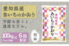 【精米】6回定期便 愛知県産あいちのかおり 100kg（5kg×20袋）　安心安全なヤマトライス 米 白米 国産 大容量 5キロ こめ コメ ごはん　H074-666