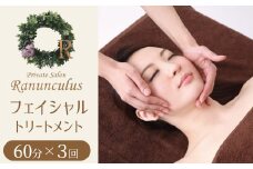 フェイシャルトリートメント６０分　利用券（１名様３回分）エステ フェイシャル リラクゼーション 肌ケア 美容 マッサージ 癒し サロン プライベート　H178-006