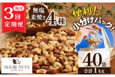 【半年定期便 隔月3回】無塩の素焼きミックスナッツ　小分け40袋(計1㎏)  アーモンド カシューナッツ くるみ 直火焙煎 栄養豊富 おつまみ おやつ 大満足  美容 健康 人気 高リピート　H059-157