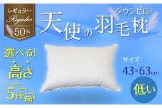 【高さが選べる】綿桂の羽毛枕 『 天使のダウンピロー 』 レギュラークラス (43×63cm) / 低い 寝具 枕 ふかふか ホテル 睡眠改善 天使の羽毛枕 ダウンピロー  H115-076