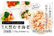 特大サイズ 背わた処理 天然 むきえび 1.1kg（正味重量1kg・約30～40尾） 冷凍 バラ解凍 時短 簡単 自然解凍 エビ えび 海老 えびフライ えびマヨ えびチャーハン えびチリ えびピラフ 《配達不可エリア：北海道・沖縄・離島》 K131-12