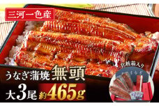 【通常発送】三河一色産うなぎ蒲焼　大サイズ3尾　無頭(1尾約155g)・M116