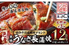 【定期便】一色産うなぎ　無頭　長蒲焼4尾（640g）×3回・I062