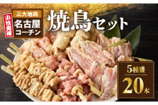 名古屋コーチン焼鳥　5種20本セット（もも・むね・手羽中・皮・つくね）