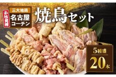 名古屋コーチン焼鳥　5種20本セット（もも・むね・手羽中・皮・つくね）