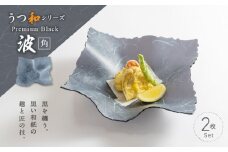 うつ和シリーズPremium Black「波・角」(PB003)(2枚入り) 食器 日本製 家庭用食洗器対応可 耐熱温度80℃ 耐久性 割れにくい 電子レンジ不可 皿 お皿 うつわ 器 アクリル 樹脂 和紙 モダン 手曲げ加工