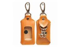スマートキーバッグホルダー Sサイズ 栃木キャメル 【Ricky’s】 クリア窓付き 栃木レザー 本革 リッキーズ