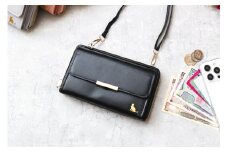 スマホショルダー 財布　ねこ ショルダーウォレット スマホポシェット スマホポーチ 猫 【ブラック】