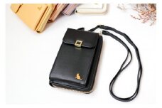 お財布ショルダー スマホショルダー スマホポーチ 猫 スマホポシェット 【ブラック】