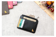 ミニ財布　コンパクト財布　小さい財布　薄い財布　薄型財布　本革　猫　ねこ　軽い　レザー 【ブラック】