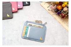 ミニ財布　コンパクト財布　小さい財布　薄い財布　薄型財布　本革　猫　ねこ　軽い　レザー 【ブルー】