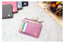 ミニ財布　コンパクト財布　小さい財布　薄い財布　薄型財布　本革　猫　ねこ　軽い　レザー 【パープル】