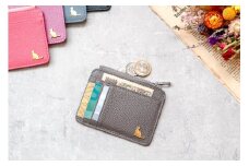 ミニ財布　コンパクト財布　小さい財布　薄い財布　薄型財布　本革　猫　ねこ　軽い　レザー 【グレージュ】
