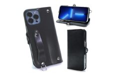 EFGS iPhone 15ProMax 手帳型 ケース 栃木ブラック 【左開き】 TPU スタンド カード入れ ベルト付き 栃木レザー 本革 リッキーズ