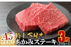 大府特産A5黒毛和牛下村牛特上あかみステーキ　3枚600g入り