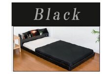 【組立サービス付】320　ダブルサイズ　棚照明コンセント付きデザインフロアベッド　国産ポケットコイルマットレス(108618)付(ブラック)（1463）