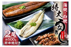 三河一色産　最高級うなぎセット 特大2尾（蒲焼・白焼各1尾）計500g（冷蔵配送）
