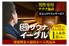 【ふるさと納税限定】　サウナイーグル１日フリー入泉券（深夜料金・宿泊ルーム代込み。１日何度でも出入り自由）		（1708）