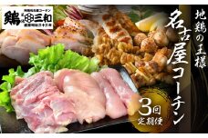 【定期便】 鶏三和 三和の純鶏 名古屋コーチン 3回お届け 精肉 焼鳥セット 燻製ハムセット