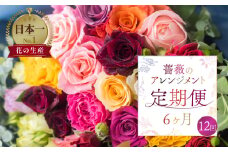 【定期便】薔薇のアレンジメント(バラ20本+ユーカリ) 6ヶ月 12回お届け 隔週 アレンジブーケ バラ 薔薇 花束