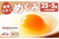 農場たまご めぐみ 30個 定期便12回　割れ保証付き 卵 たまご 鶏卵 30 赤玉 新鮮 毎月お届け 12回 12か月 1年 一年間 イラコファーム 愛知県 田原市