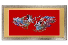 額装用 日本刺繍 「飛天」台生地「赤」×額装「シルバー」 刺繍 伝統工芸 愛西市 / 百武打敷店 [AEBR003]