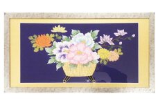 額装用 日本刺繍 「花かご」台生地「紫」×額装「シルバー」 刺繍 伝統工芸 愛西市 / 百武打敷店 [AEBR011]