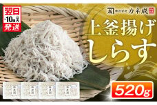 釜揚げ しらす プレミアム 520g ( 130g × 4 パック ) 小分け 減塩 無添加 無着色 冷凍 愛知県 南知多町 ご飯 ごはん 丼 料理 シラス 国産 カネ成 人気 おすすめ