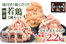 国産 若鶏味付け肉 3種セット 2.2kg（もも肉300g×4・むね肉300g×2・せせり200g×２）せせり もも むね 塩ダレ 味付け肉 鶏肉 鶏 肉 キャンプ バーベキュー 大容量 地鶏 焼肉 焼き鳥 田口塩鶏 若鶏 奥三河どり 20000円 20,000円 -172