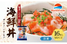 海鮮丼 16食入 サーモン イカ エビ 海老 ギンザケ 鮭 冷凍 さけ サケ いか えび 海鮮 魚 生食サーモン タレ付き 人気 冷凍 個包装 長期保存 ストック お手軽 簡単調理