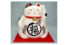 ジャンボ貯金箱 丸福猫 敷布付（白色）