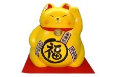 ジャンボ貯金箱 丸福猫 敷布付（黄色）
