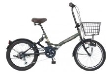 パンクしない折り畳み自転車２０インチ６段変速Ｒサス付　カーキ