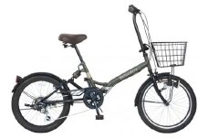 パンクしない折り畳み自転車２０インチ６段変速Ｒサス付　カーキ