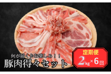 ＜定期便＞何が届くかお楽しみ！！豚肉得々セット　2kg分【６回発送】