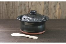 【萬古焼（ばんこやき）】セラミック加工IHごはん鍋２合炊（レシピ付き）黒　スズ木【IH 直火 ご飯 ごはん鍋２合 セラミック 目止め不要 レシピ ブラック キッチン雑貨  三重県 四日市市】