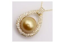 1694　K18 南洋ナチュラルゴールデン真珠　11.0㎜up　ダイヤモンド0.65ct　ペンダントネックレス