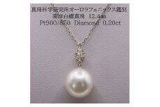1851 【真珠科学研究所オーロラフェニックス鑑別書付】Pt900　南洋白蝶真珠12.4mm ダイヤモンド0.20ct  ペンダントネックレス