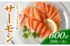 サーモン 刺身 短冊 約600g ( 約200g×3パック ) ( サーモン お刺身 刺し身 おさしみ 生食用 刺身 小分け 200g 3パック 便利 鮭 サケ しゃけ シャケ 魚 魚介類 海鮮 冷凍 急速冷凍 カルパッチョ 三重県 松阪市 ) 【1.5-9】