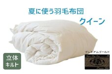 夏に使う羽毛布団 プレミアムゴールドラベル 薄掛け クイーン 210×210cmポーランド産グース93％ 日本羽毛製品共同組合品質推奨ラベル付き 肌掛け 羽毛 掛け布団 立体キルト　【251-000286-20】【23-2】