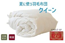 【5.8-2】夏に使う羽毛布団 エクセルゴールドラベル 薄掛け クイーン 210×210cmイングランドダウン90％ 日本羽毛製品共同組合品質推奨ラベル付き 肌掛け 羽毛 掛け布団 立体キルト【251-000266-20】