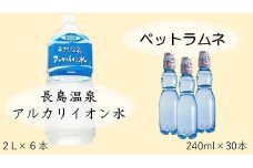 共和ネット　鈴木鉱泉の長島温泉アルカリイオン水2リットル（6本）＋ペットラムネ（30本）　b_75