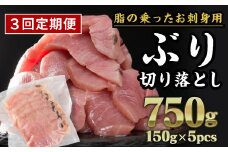 【定期便3回】  生食用 ブリ 切り落し 大満足750gセット（150g × 5パック） 小分け ブランド ぶり 鰤 ブリ ぶりしゃぶ しゃぶしゃぶ 魚 切り身 真空 人気 ランキング 高級 大満足 美味しい 贈答 生食用 刺身 お刺身 刺し身 魚介類 海鮮 冷凍 厚切り 薄切り ふるさと納税 ふるさとチョイス 三重県 尾鷲市 OB-33