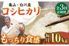 【3回定期便】おいしい！亀山・白川産コシヒカリ 10kg×3ヵ月 / ふるさと納税米 お米 白米 精米 / 亀山市 / せせらぎの里営農組合 [AMAX002]