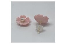 30-16三重県産あこや真珠3.5mmK18ピアス　ピンクコンクシェルタイプ