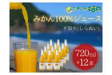 みかんジュース 「糖度14度以上【不知火（しらぬい）ストレートジュース】720ml×12本 段ボール箱 みかん 100% オレンジジュース  ご自宅用 子供 三重県 熊野市【kmkn0091】