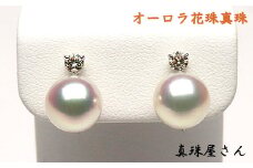 真珠屋さん オーロラ花珠 アコヤ真珠8.5ミリUp K18WGイヤリング【数量限定】 / 真珠 イヤリング K18 アクセサリー パール 8.5ミリ ～ 9ミリ 三重県 志摩市 伊勢志摩  ジュエリー ダイヤ K14 花珠